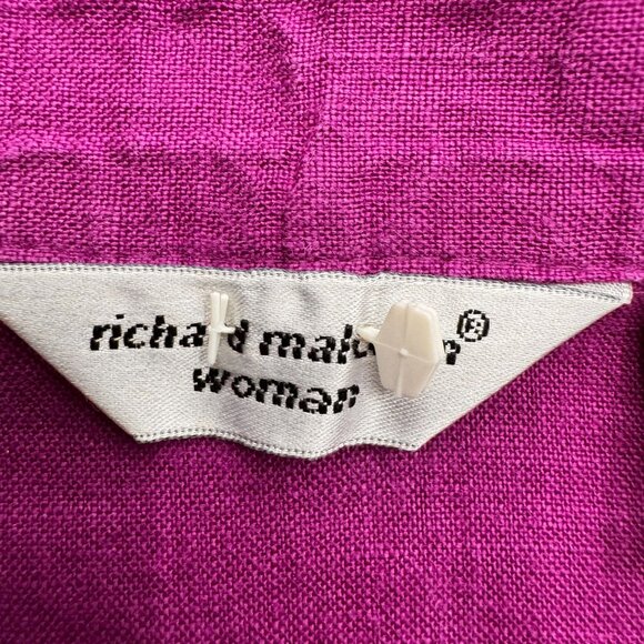 Vtg Linen‎ Shirt Womens 1X Button Up Top Purple Lagenlook V Neck Oversized Tunic - Picture 6 of 8